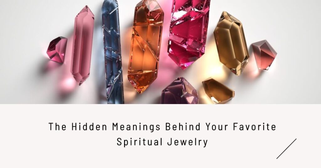a blog post feature image about the topic The Hidden Meanings Behind Your Favorite Spiritual Jewelry use this color scheme 484F9D FBBCA4 95A6B1